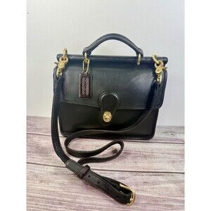 Vintage COACH Willis #9927 Black Leather Crossbody HandBag‎ Beautiful